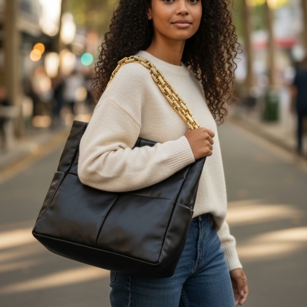 Urban Expressions Black Shoulder Bag with Gold Chain